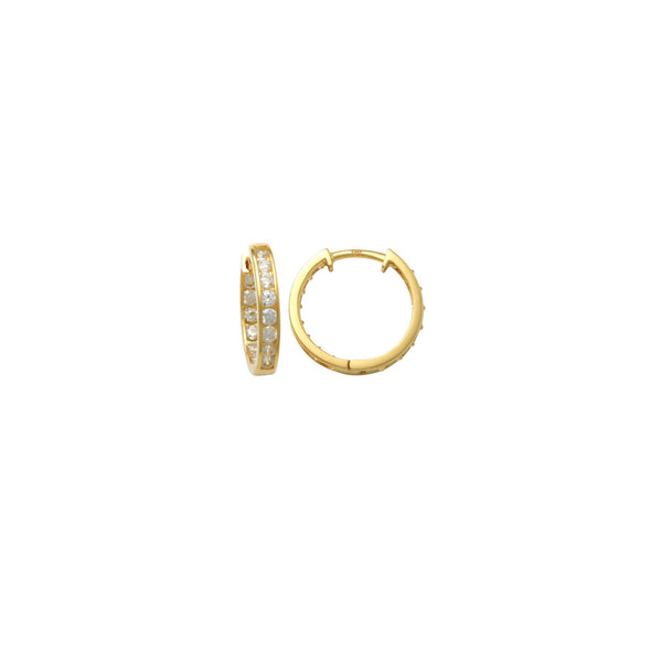 Yellow Gold Round Cubic Zirconia Huggie Earrings (14K)