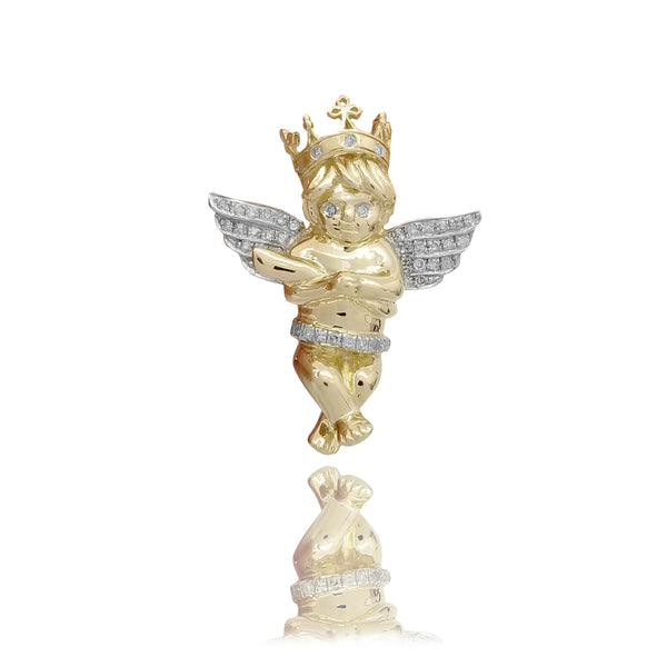 Diamond Little Crowned Praying Angel Pendant (10K)