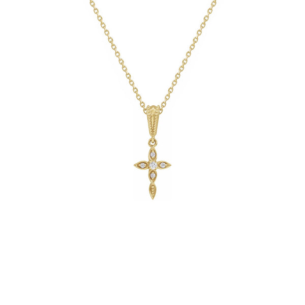 Diamond Drop Cross Necklace yellow (14K) front - Popular Jewelry - New York