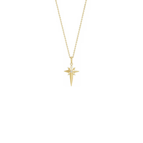 Diamond Incrusted Celestial Cross Necklace yellow (14K) front - Popular Jewelry - New York