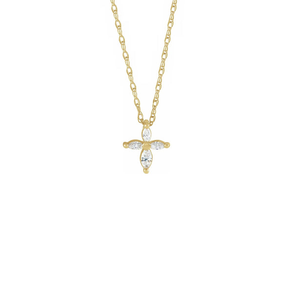 Diamond Marquise Cross Necklace yellow (14K) front - Popular Jewelry - New York