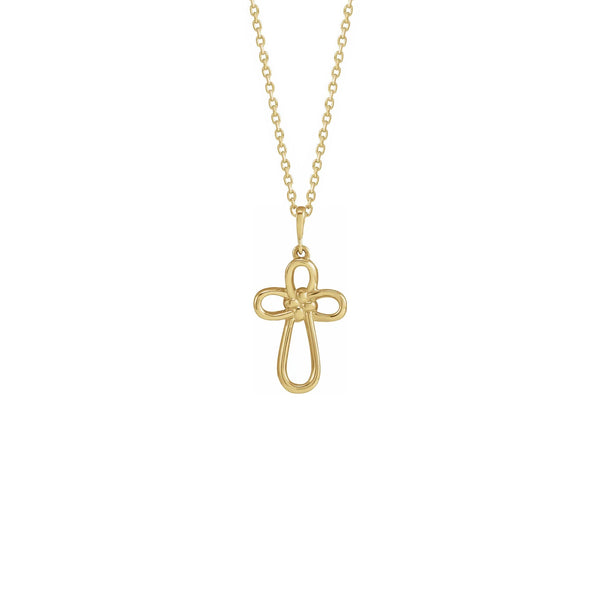 Knotted Cross Necklace yellow (14K) front - Popular Jewelry - New York