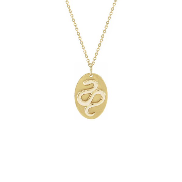 Snake Oval Medal Necklace yellow (14K) front - Popular Jewelry - New York