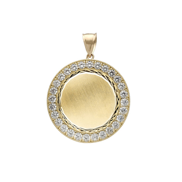 Zirconia Round Medallion Memorial Picture Pendant (14K)