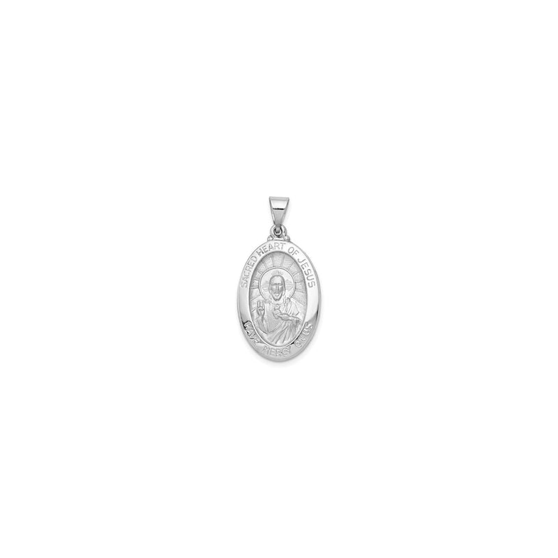 White Gold Sacred Heart of Jesus Oval Framed Medal (14K) front - Popular Jewelry - New York