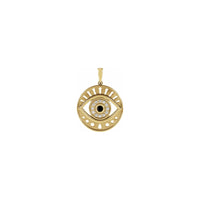 Black Onyx and Diamonds Evil Eye Round Pendant yellow (14K) front - Popular Jewelry - New York