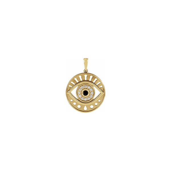 Black Onyx and Diamonds Evil Eye Round Pendant yellow (14K) front - Popular Jewelry - New York