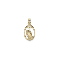 Golden Praying Hands with Cross Oval Pendant (14K) front - Popular Jewelry - New York