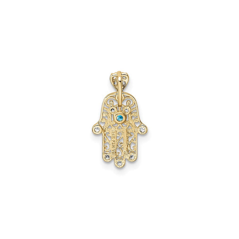 Hamsa with CZ Evil Eye Filigree Pendant (14K) back - Popular Jewelry - New York