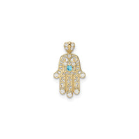 Hamsa with CZ Evil Eye Filigree Pendant (14K) front - Popular Jewelry - New York