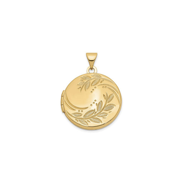 Leaf Imprint Round Photo Locket (14K) front - Popular Jewelry - New York