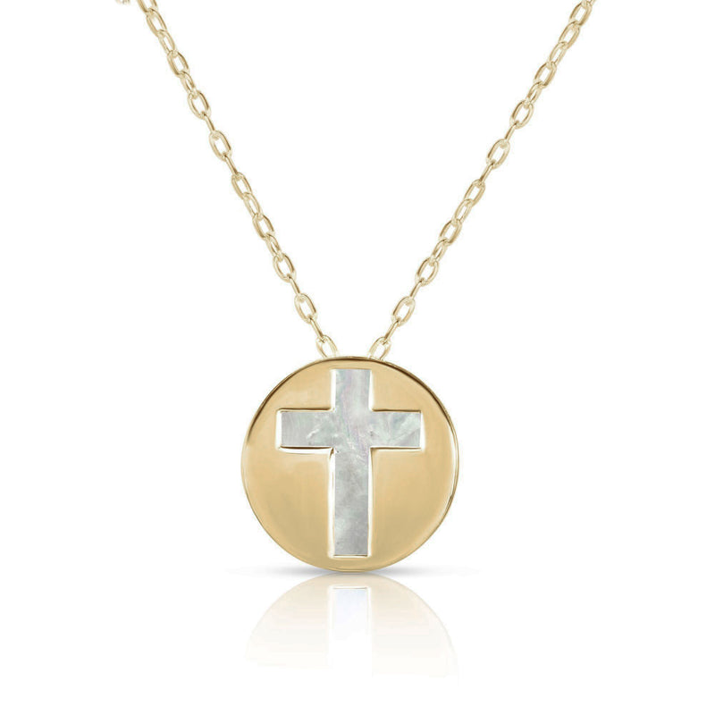 Mother of Pearl Cross Medallion Necklace (14K)