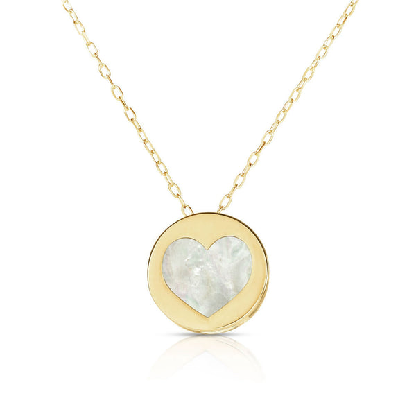 Mother of Pearl Heart Medallion Necklace (14K) main - Popular Jewelry - New York