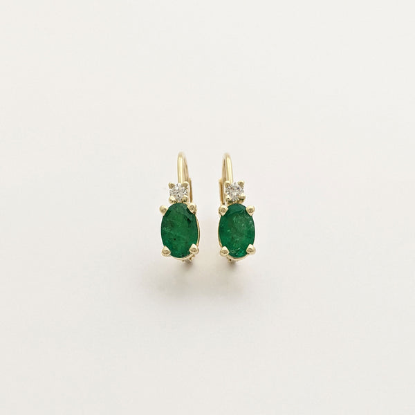 Oval Emerald and Diamond Huggie Earrings (14K) main - Popular Jewelry - New York