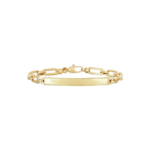 Paperclip Link ID Bracelet yellow (14K) front - Popular Jewelry - New York