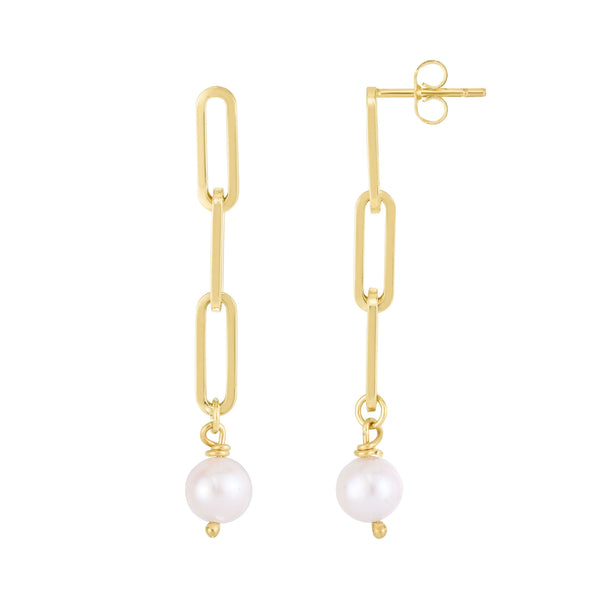 Pearl Dangling Paperclip Earrings (14K)