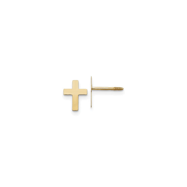 Plain Cross Stud Screw Back Earrings (14K) main - Popular Jewelry - New York