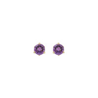 Round Amethyst 3-prong Stud Earrings (14K) front - Popular Jewelry - New York