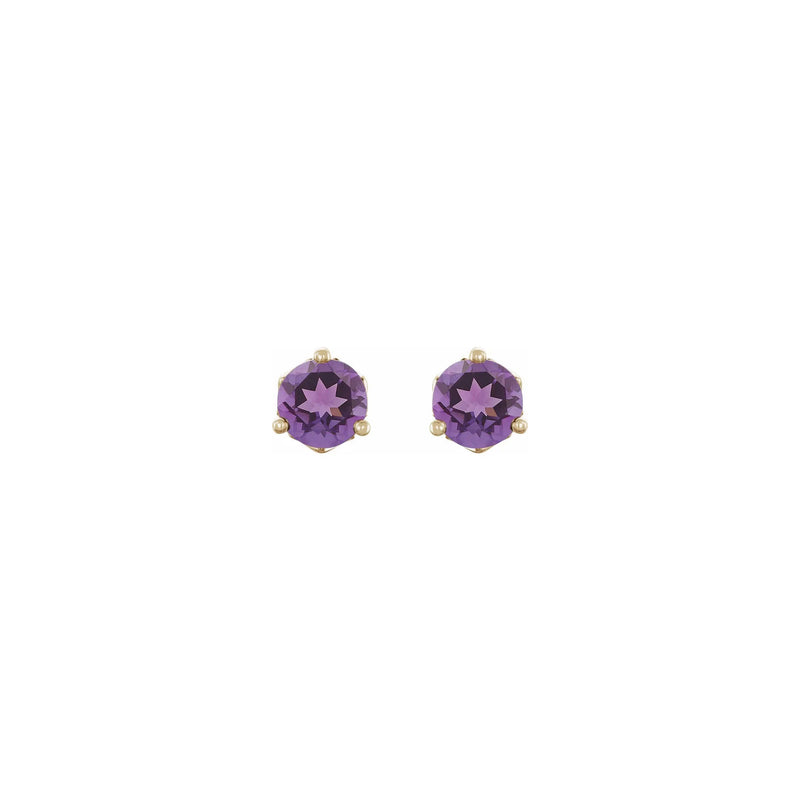 Round Amethyst 3-prong Stud Earrings (14K) front - Popular Jewelry - New York