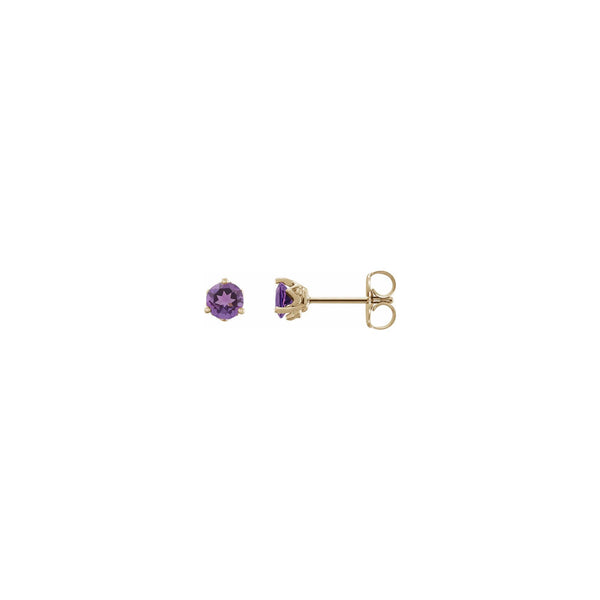 Round Amethyst 3-prong Stud Earrings (14K) main - Popular Jewelry - New York