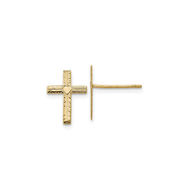 Textured Satin Heart Cross Friction Stud Earrings (14K) main - Popular Jewelry - New York