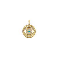 Turquoise and Diamonds Evil Eye Round Pendant yellow (14K) front - Popular Jewelry - New York