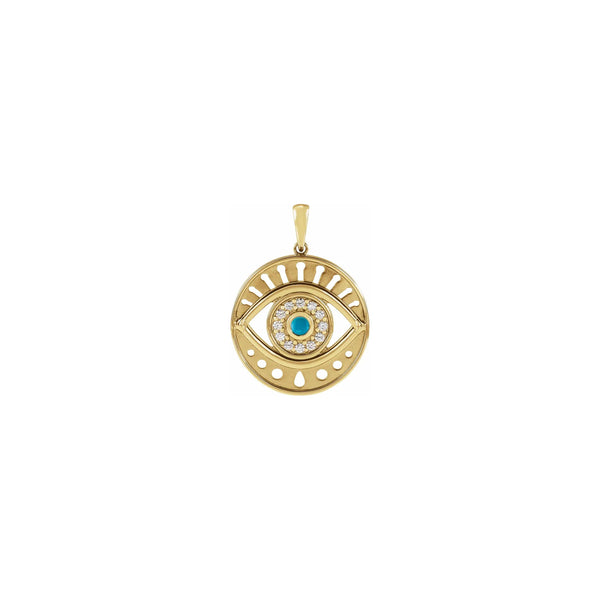 Turquoise and Diamonds Evil Eye Round Pendant yellow (14K) front - Popular Jewelry - New York