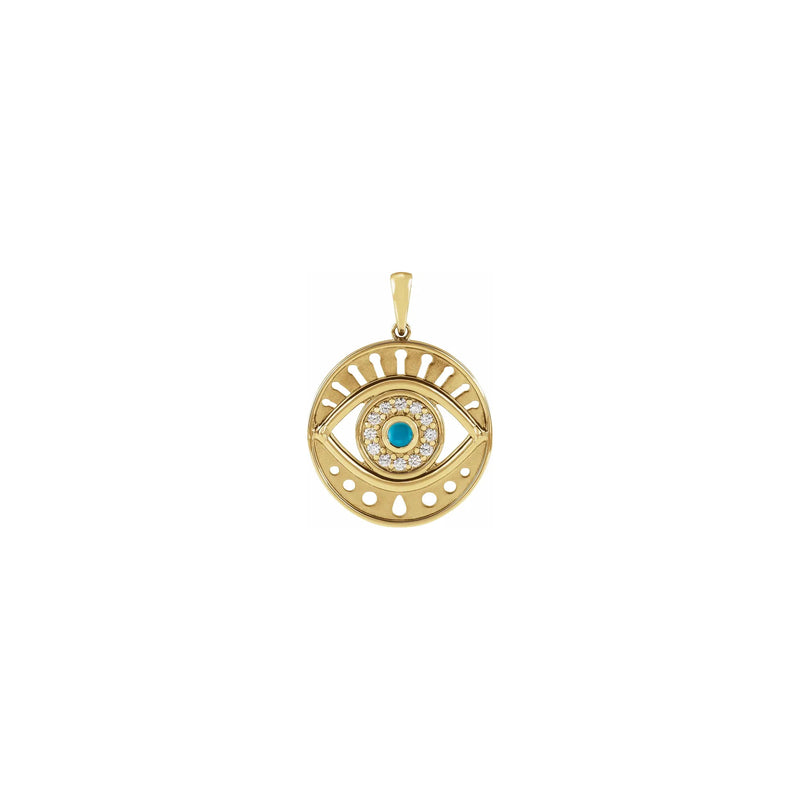 Turquoise and Diamonds Evil Eye Round Pendant yellow (14K) front - Popular Jewelry - New York