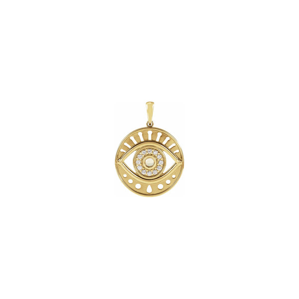 White Opal and Diamonds Evil Eye Round Pendant yellow (14K) front - Popular Jewelry - New York