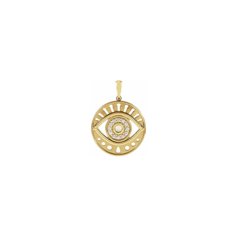 White Opal and Diamonds Evil Eye Round Pendant yellow (14K) front - Popular Jewelry - New York