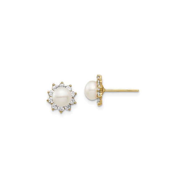 White Pearl CZ Halo Stud Earrings (14K) main - Popular Jewelry - New York