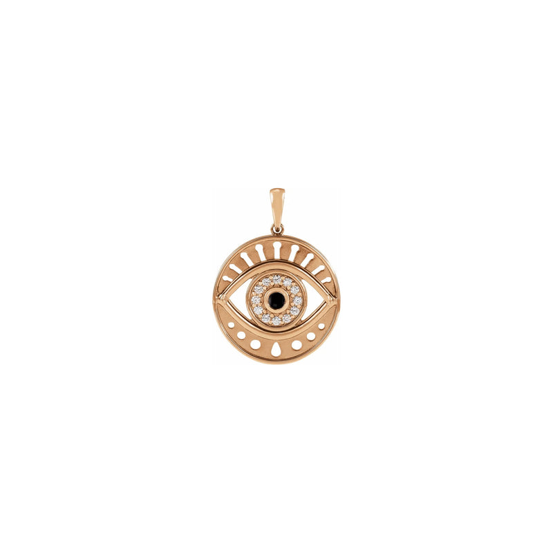 Black Onyx and Diamonds Evil Eye Round Pendant rose (14K) front - Popular Jewelry - New York