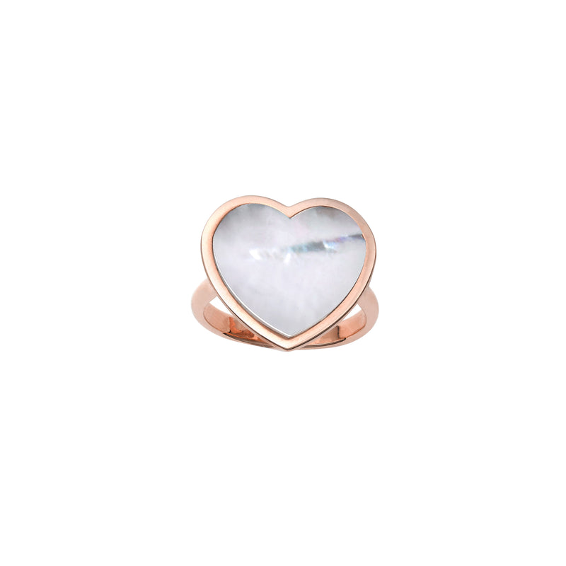 Mother of Pearl Heart Ring rose (14K) front - Popular Jewelry - New York