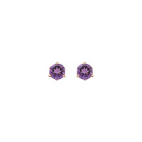 Round Amethyst 3-prong Stud Earrings rose (14K) front - Popular Jewelry - New York