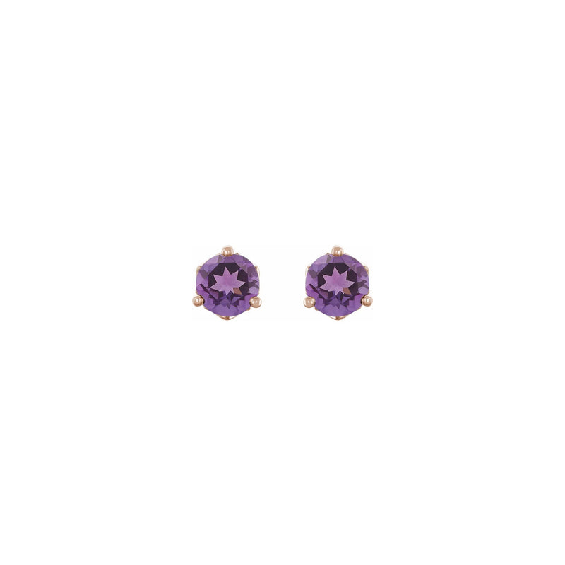 Round Amethyst 3-prong Stud Earrings rose (14K) front - Popular Jewelry - New York