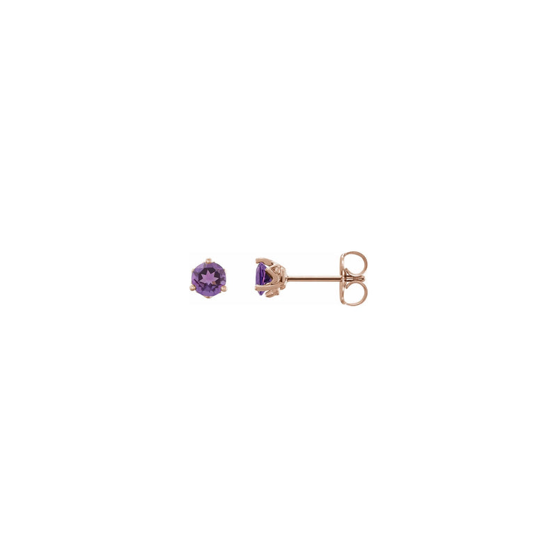 Round Amethyst 3-prong Stud Earrings rose (14K) main - Popular Jewelry - New York