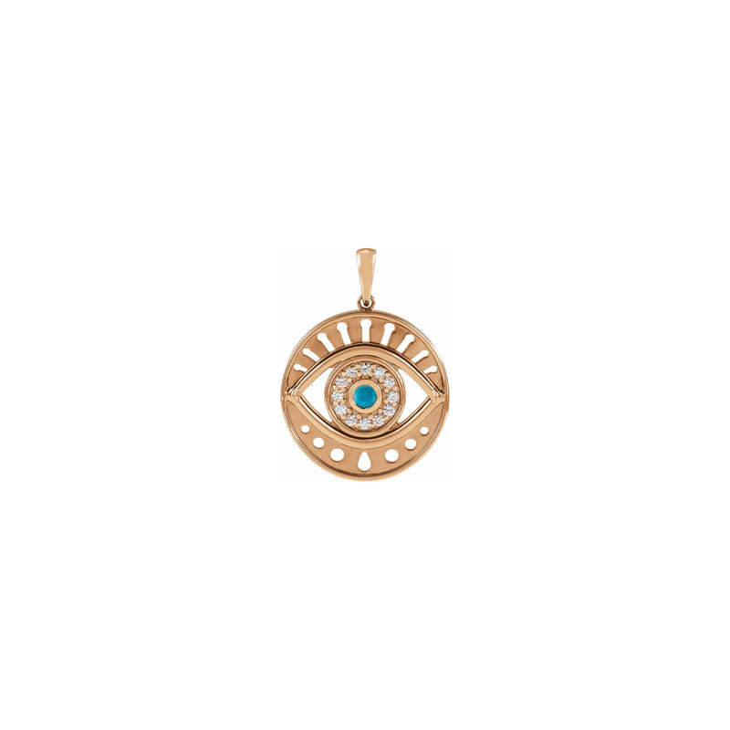 Turquoise and Diamonds Evil Eye Round Pendant rose (14K) front - Popular Jewelry - New York