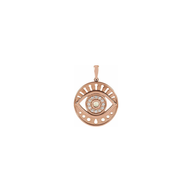 White Opal and Diamonds Evil Eye Round Pendant rose (14K) front - Popular Jewelry - New York