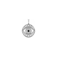 Black Onyx and Diamonds Evil Eye Round Pendant white (14K) front - Popular Jewelry - New York