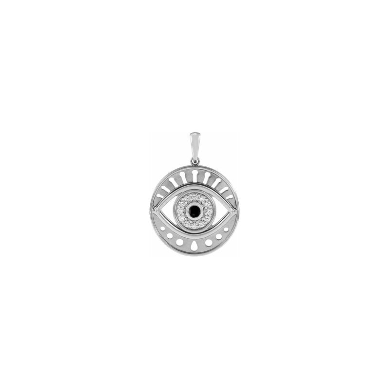 Black Onyx and Diamonds Evil Eye Round Pendant white (14K) front - Popular Jewelry - New York