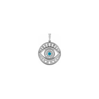 Turquoise and Diamonds Evil Eye Round Pendant white (14K) front - Popular Jewelry - New York