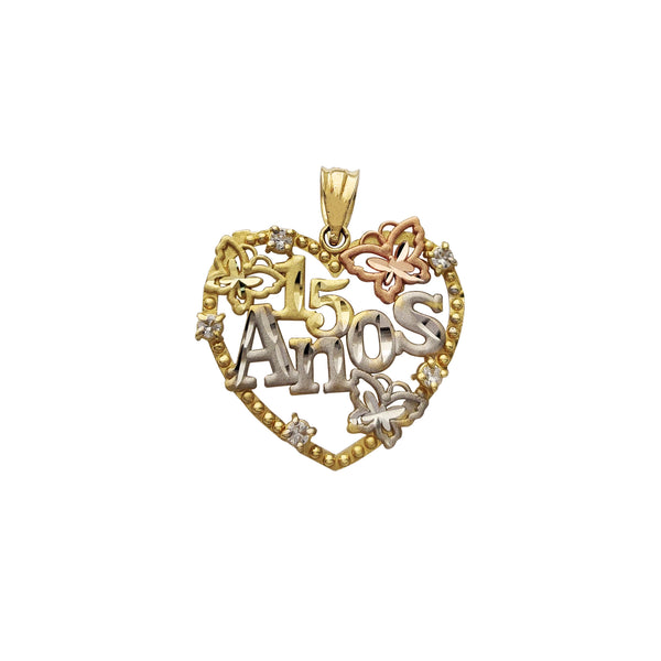 15 Años Butterfly Milgrain Heart Border Pendant (14K) Popular Jewelry New York