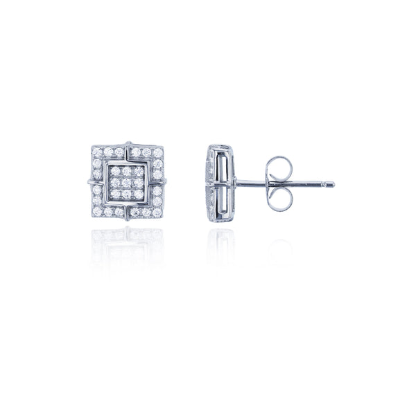 Square Micropave CZ Stud Earring (Silver)