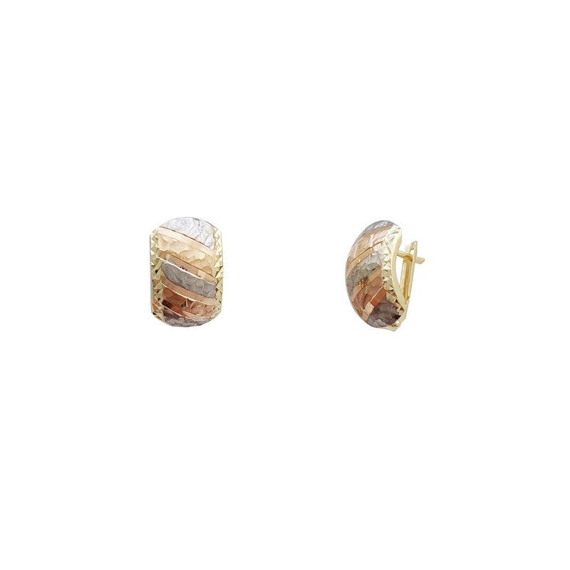 Tricolor Multi-Textured Pinstripe Huggie Earrings (14K)