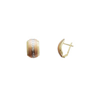 Tricolor Multi-Textured Barrel Huggie Earrings (14K)