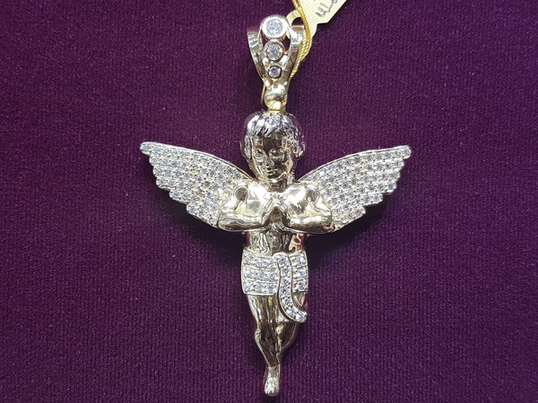 Iced-Out Baby Angel Mesh Back Pendant 10K - Lucky Diamond 恆福珠寶金行 New York City 169 Canal Street 10013 Jewelry store Playboi Charlie Chinatown @luckydiamondny 2124311180