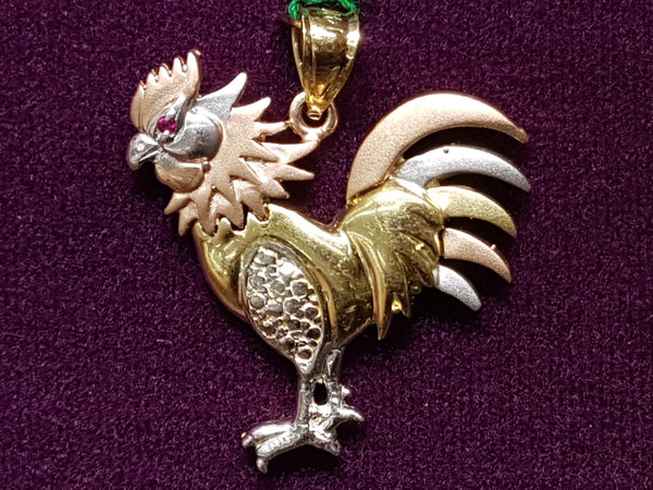 Rooster CZ Tricolor Pendant 14K - Lucky Diamond 恆福珠寶金行 New York City 169 Canal Street 10013 Jewelry store Playboi Charlie Chinatown @luckydiamondny 2124311180