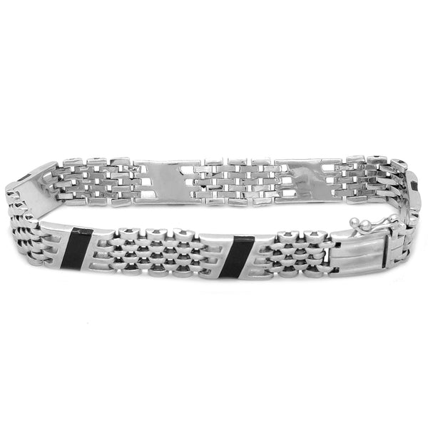 Black Striped Wide White Gold Bracelet (14K)