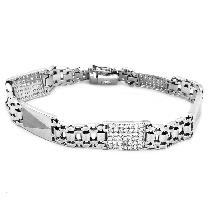 Crystalized Wide White Gold Bracelet (14K)