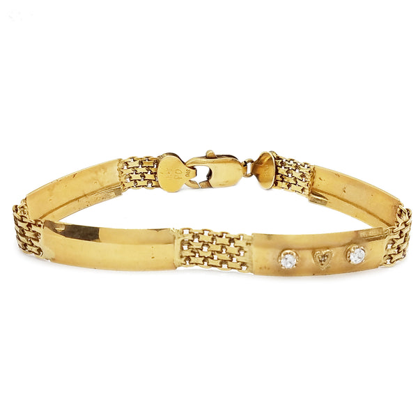 CZ Mesh & Curved Bar Yellow Gold Bracelet (14K)